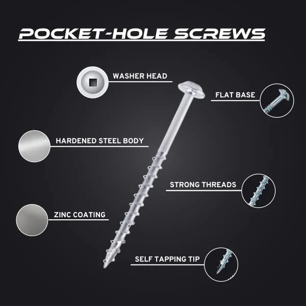 1'' Fine Thread #6 Zinc Pocket Hole Screws - 200 Screws - Image 4